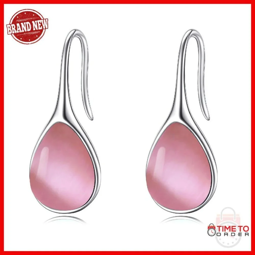 925 Sterling Silver Teardrop Earrings Pull-Through Dangle Elegant Gift